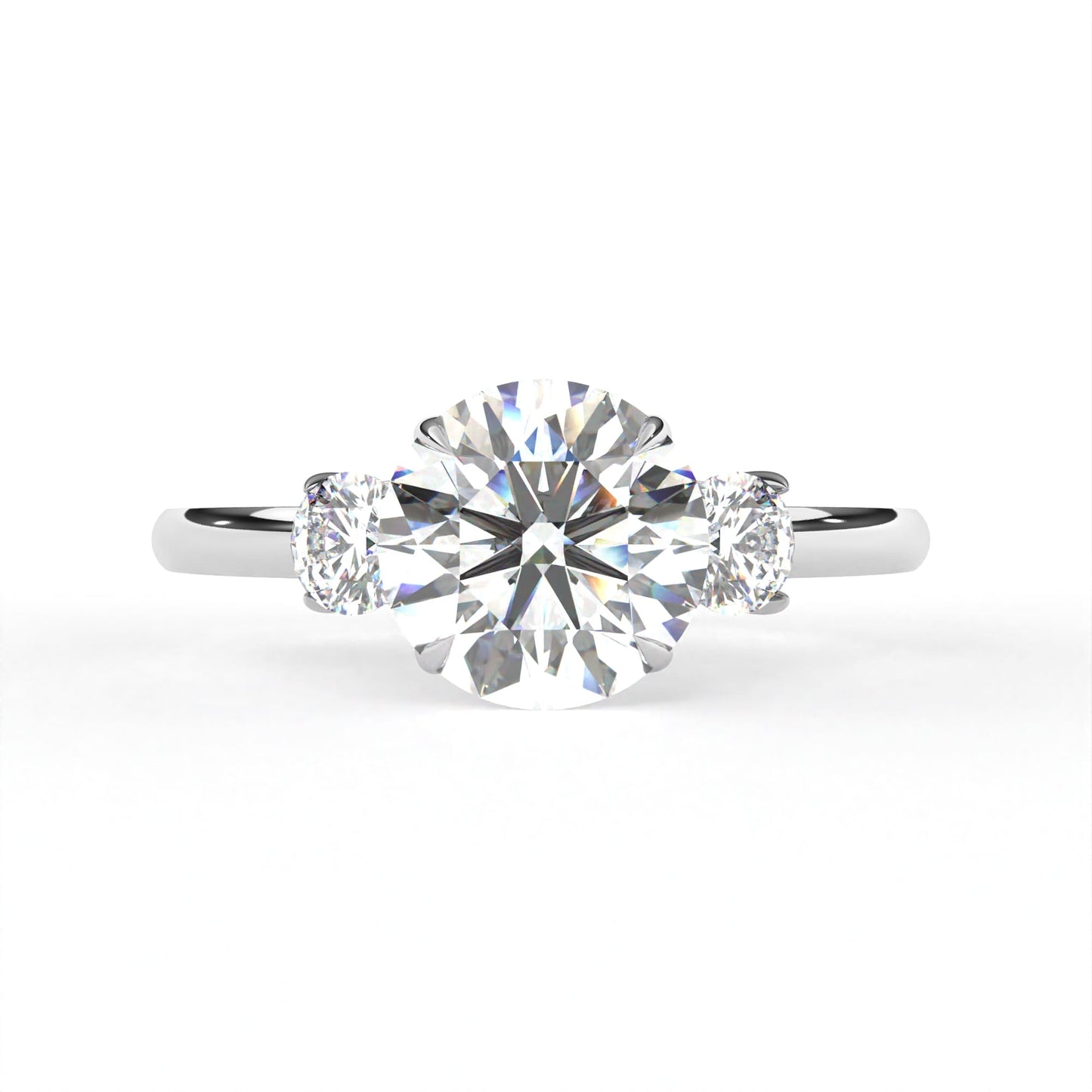 Round Tri-Stone Ring White