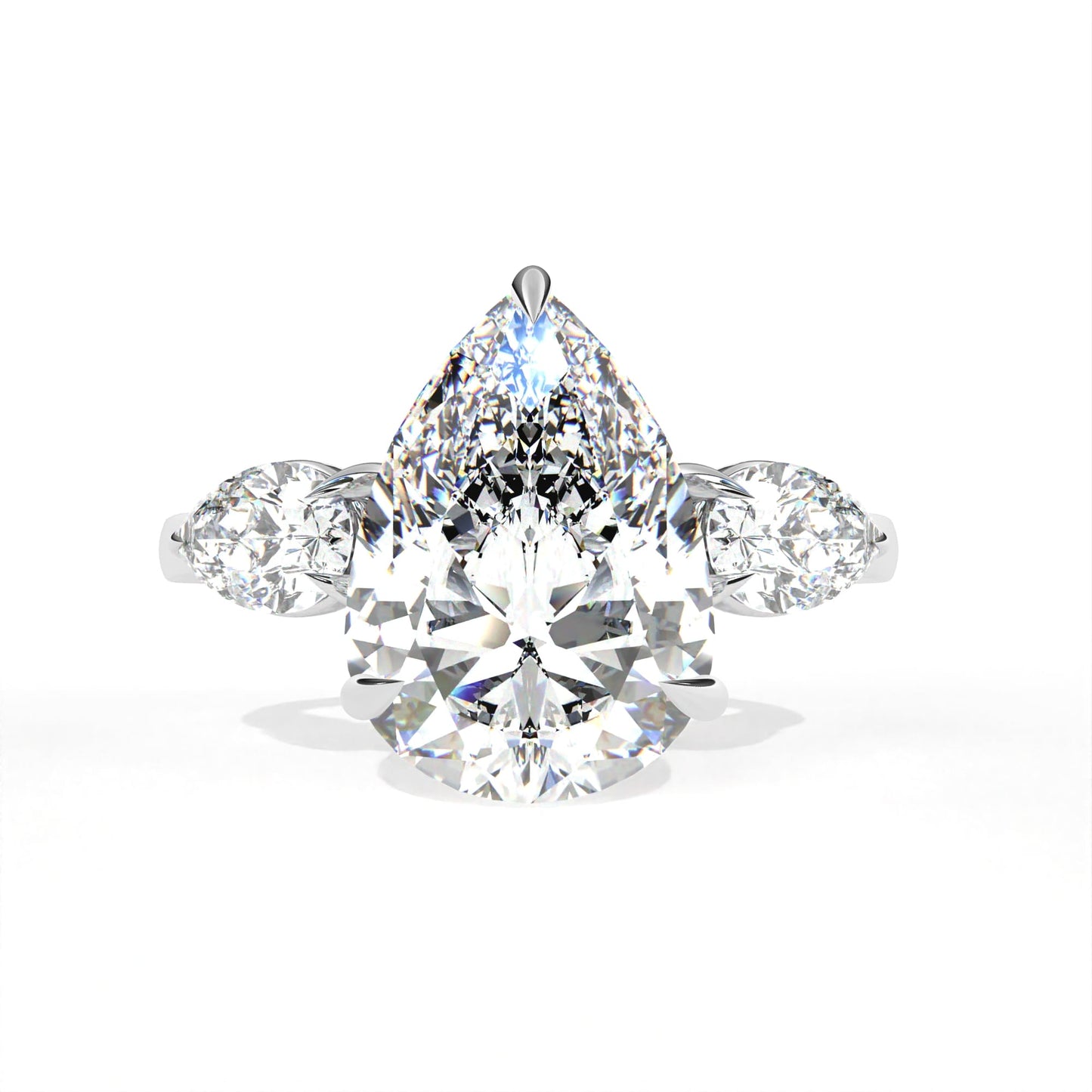 Pear Tri-Stone Ring White