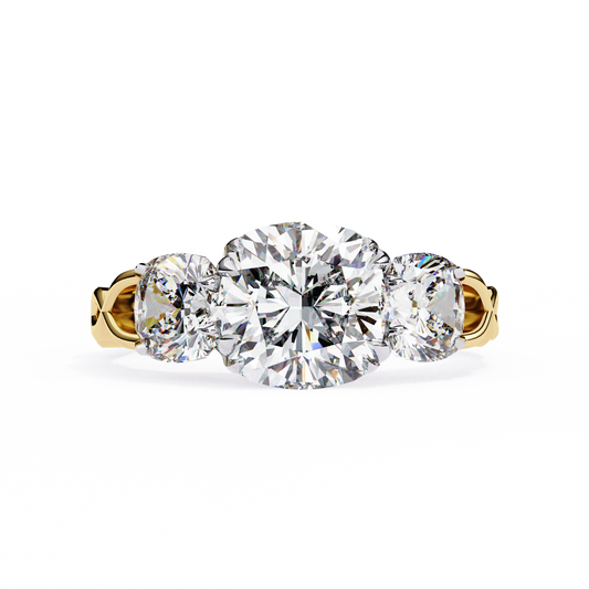 Cushion Tri-stone Engagement Ring Yellow