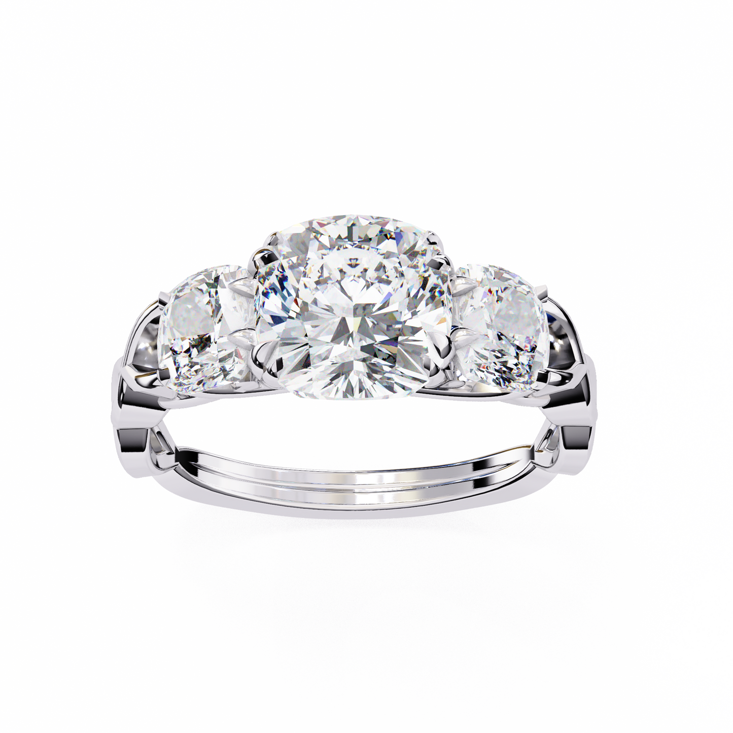 Cushion Tri-stone Engagement Ring White