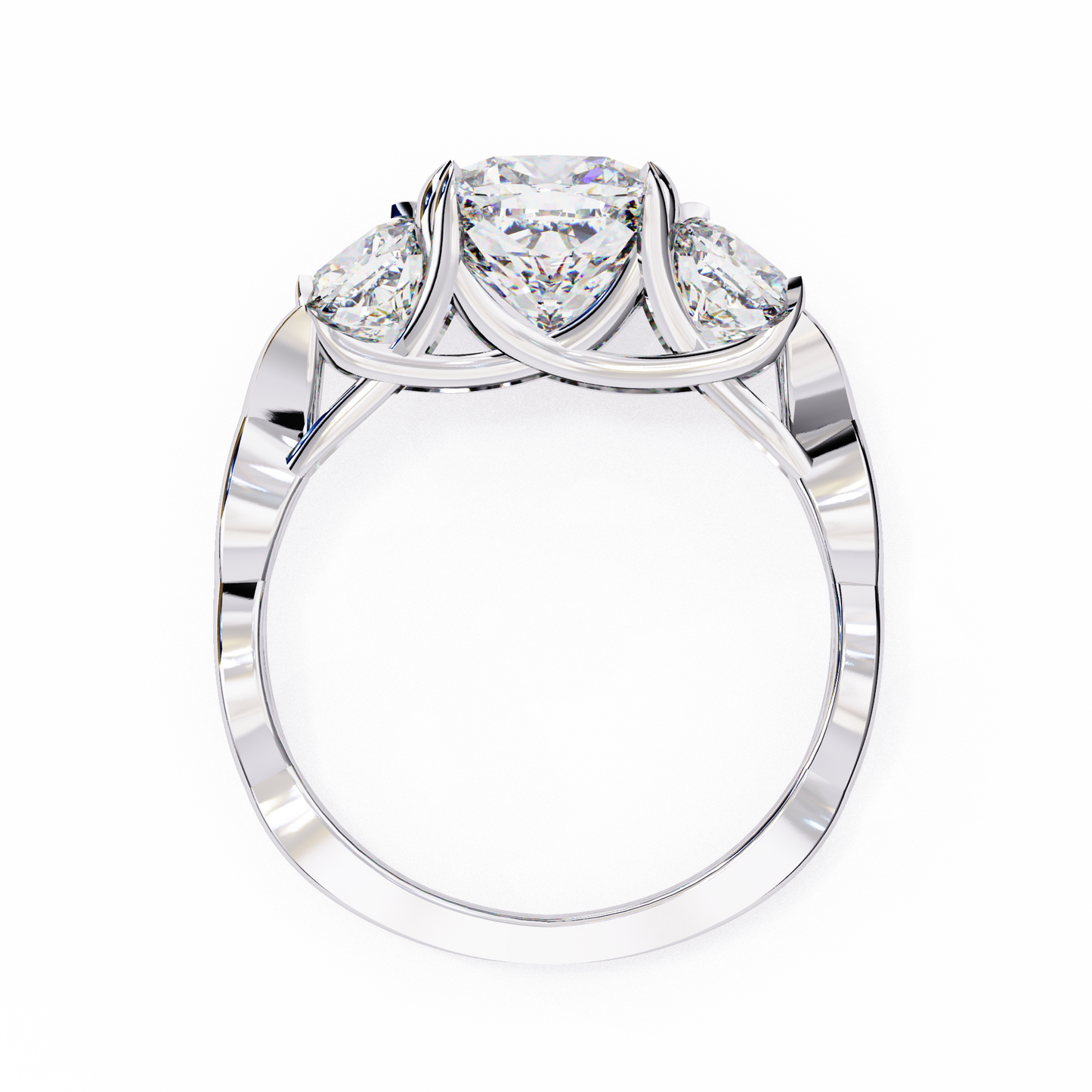 Cushion Tri-stone Engagement Ring White