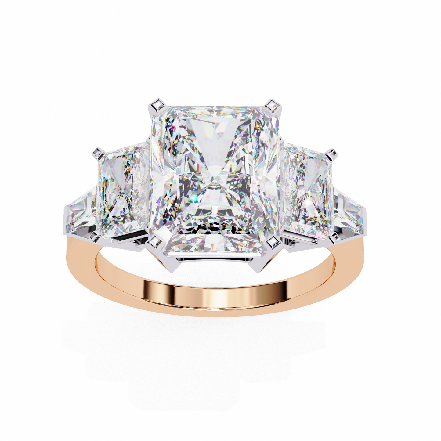 Radiant Baguette Engagement Tri-stone Ring Rose