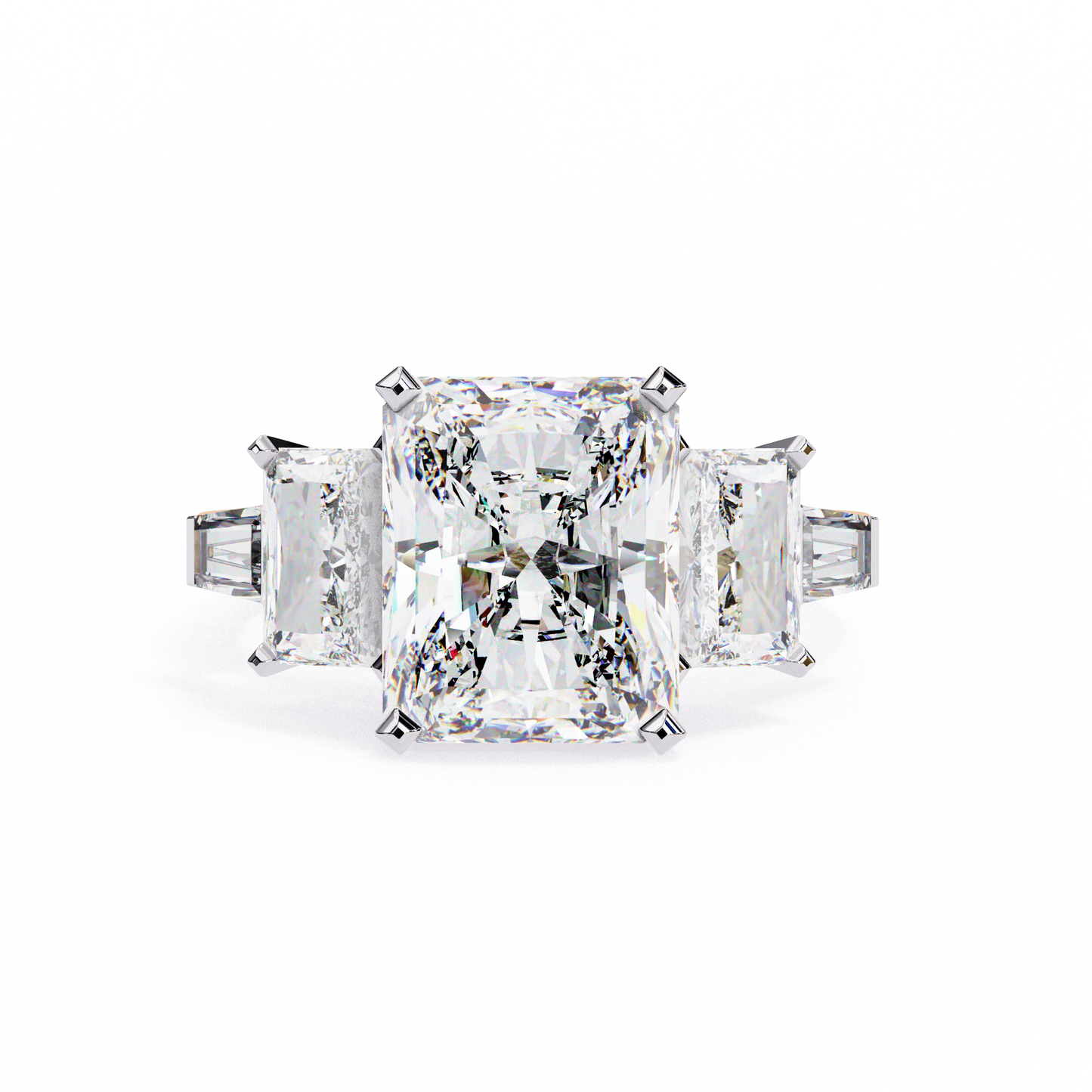 Radiant Baguette Engagement Tri-stone Ring White