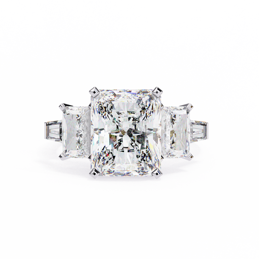 Radiant Baguette Engagement Tri-stone Ring White