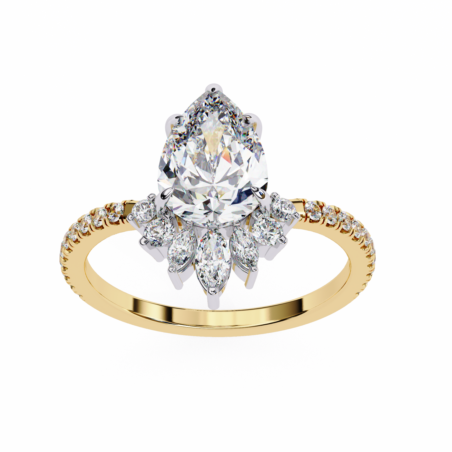 Pear Solitaire Halo Ring Yellow