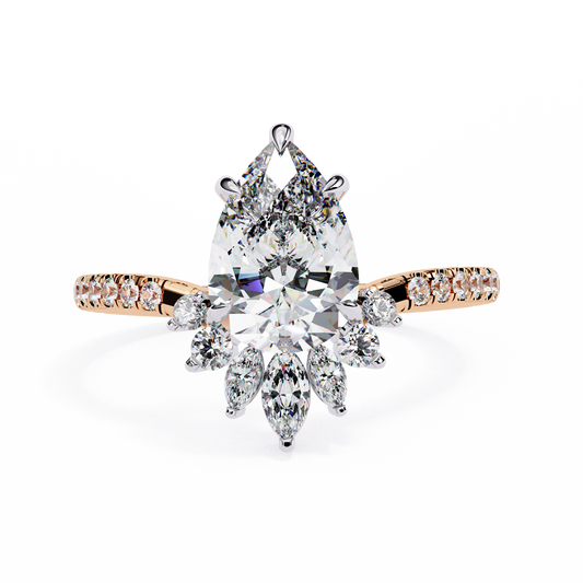 Pear Solitaire Halo Ring Rose