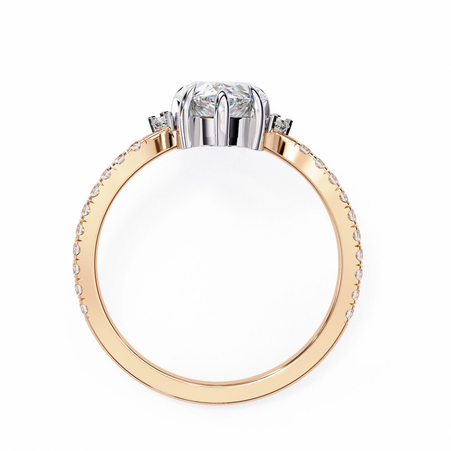 Pear Solitaire Halo Ring Rose