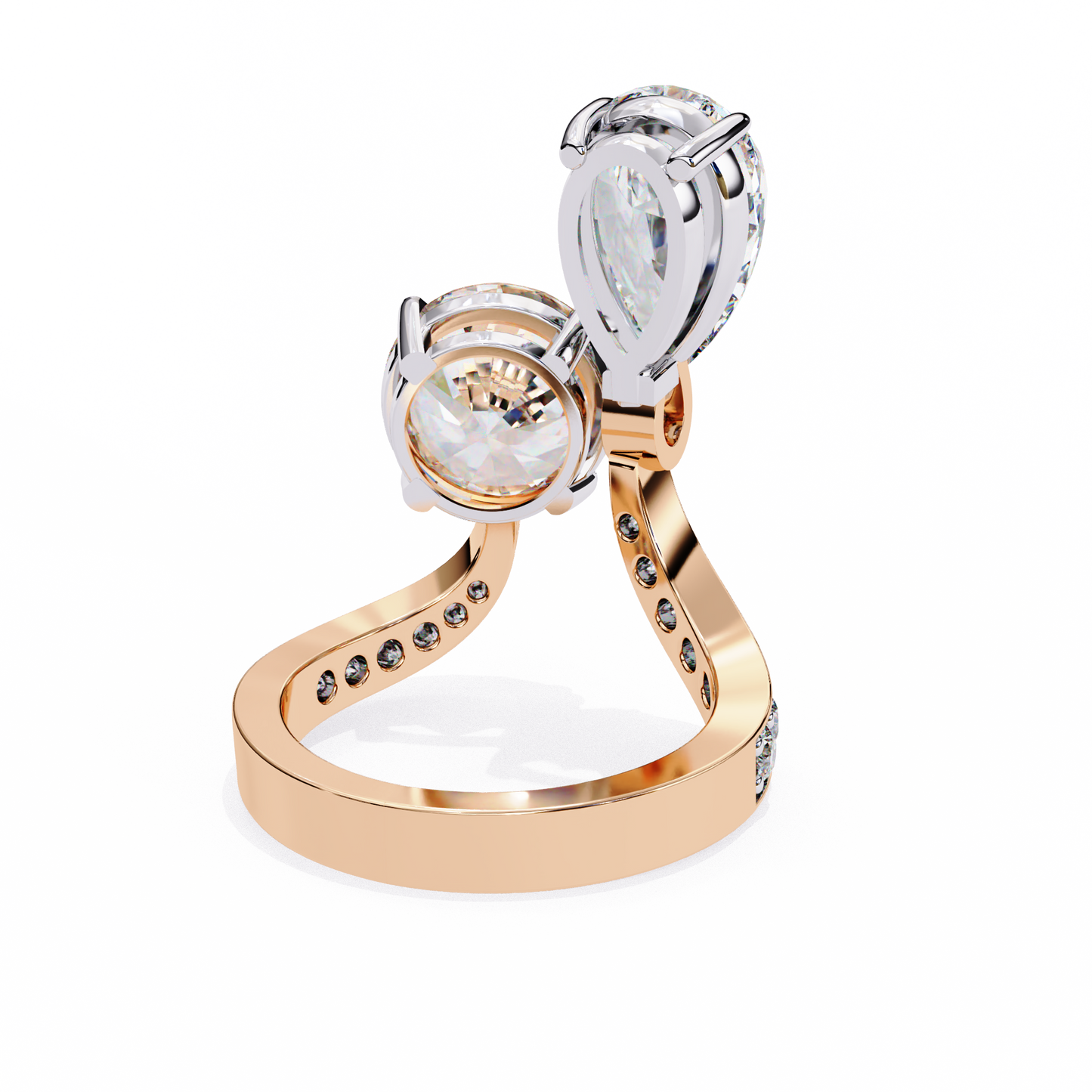 Pear And Round Solitaire Cocktail Ring Rose