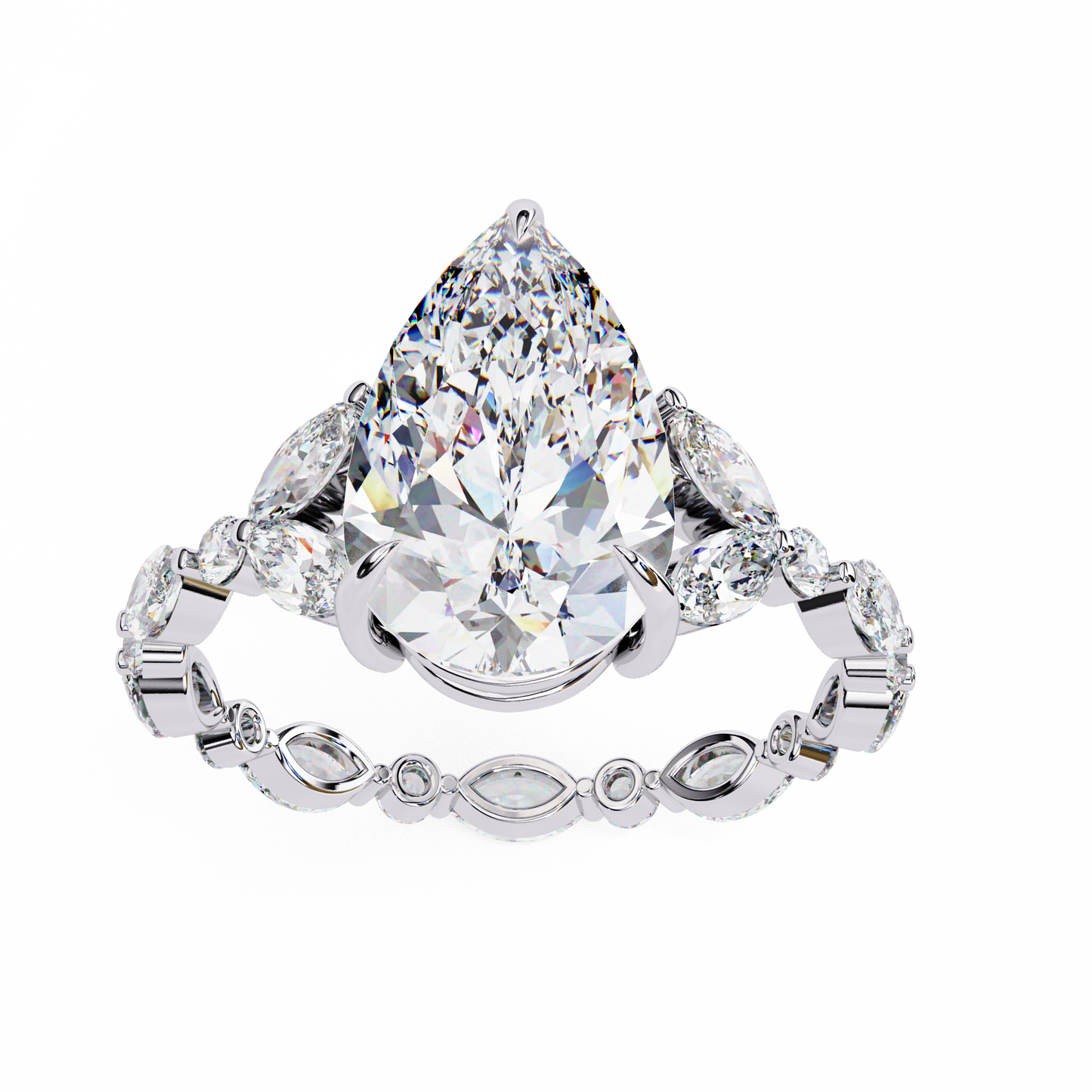 Pear Solitaire Cocktail Ring White