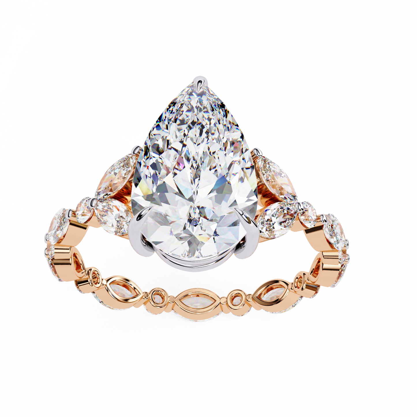 Pear Solitaire Cocktail Ring Rose