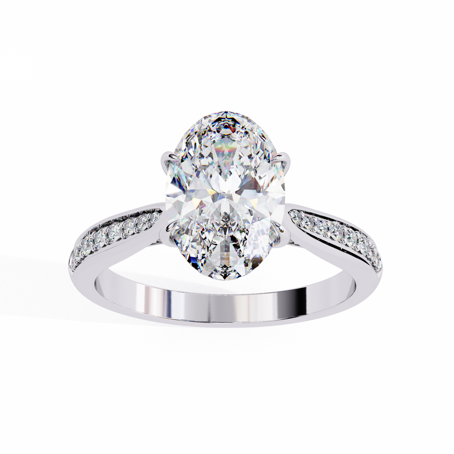 Oval Solitaire Band Ring White