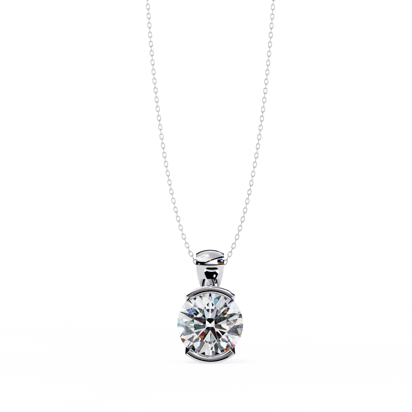 Round Solitaire Halo Pendant White