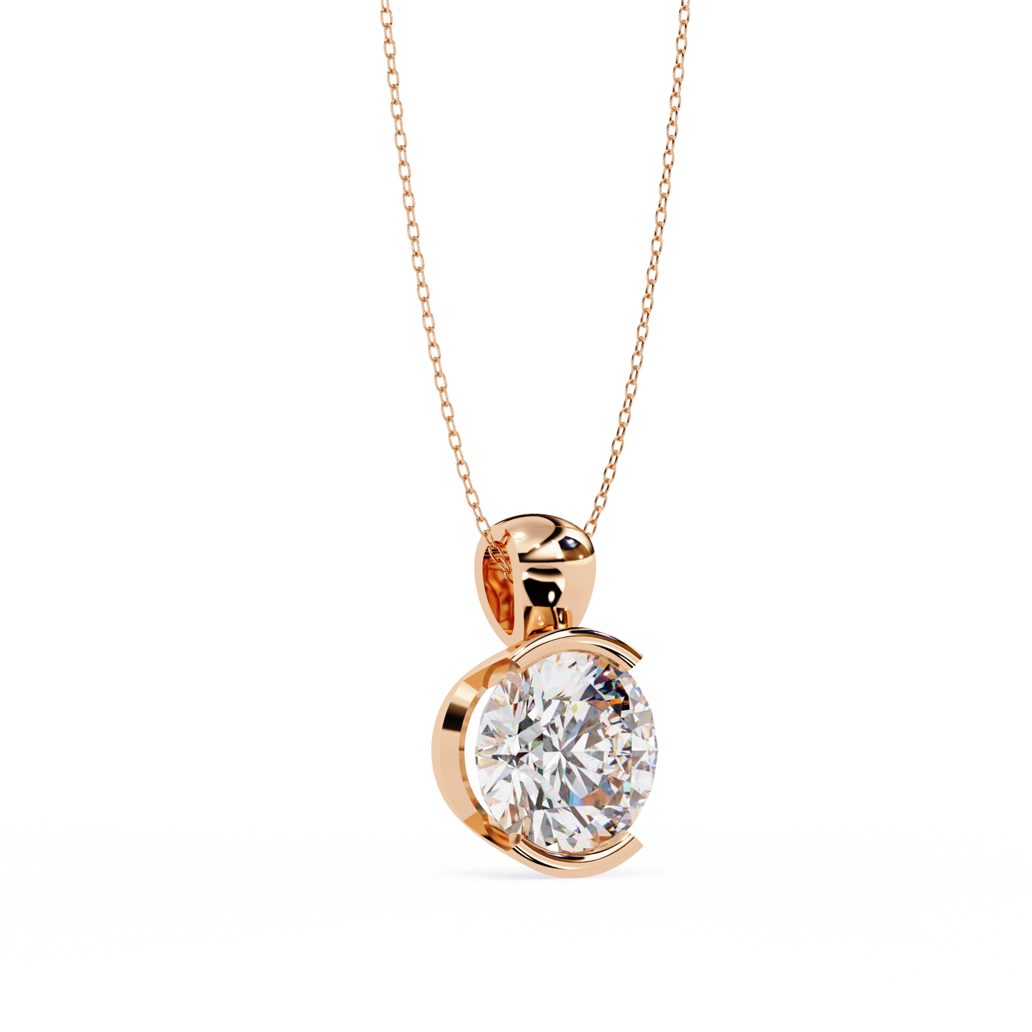 Round Solitaire Halo Pendant Rose