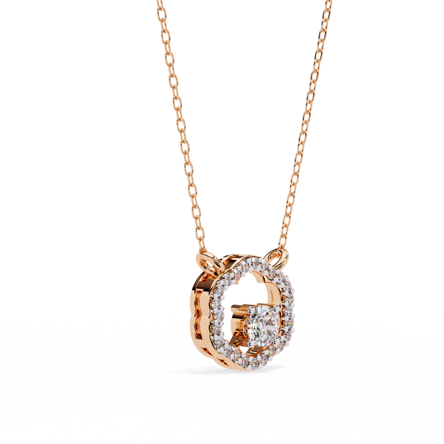 Round Designer Halo Pendant Rose