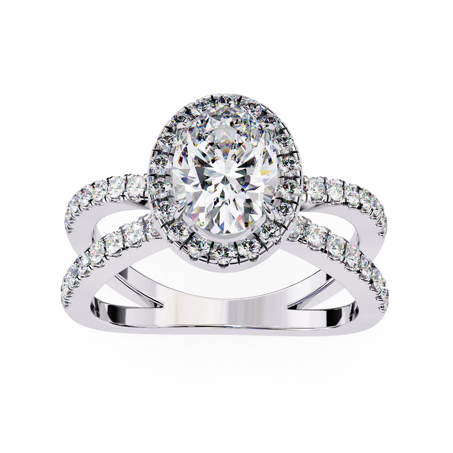 Oval Criss Cross Halo Engagement Ring White