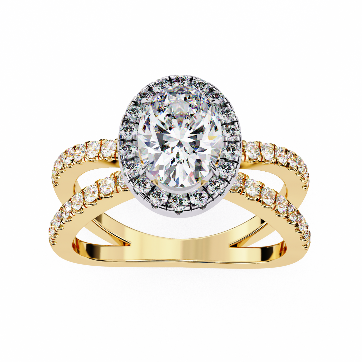 Oval Criss Cross Halo Engagement Ring Yellow