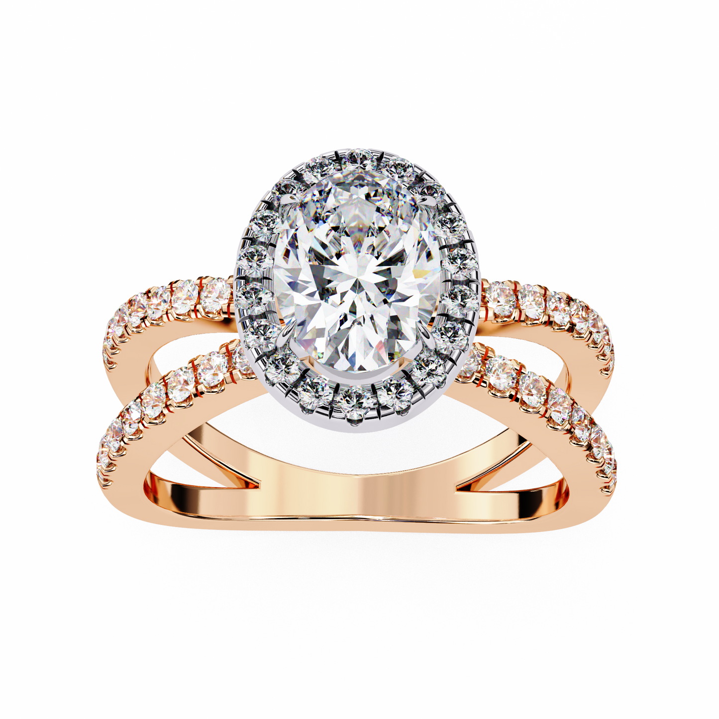 Oval Criss Cross Halo Engagement Ring Rose