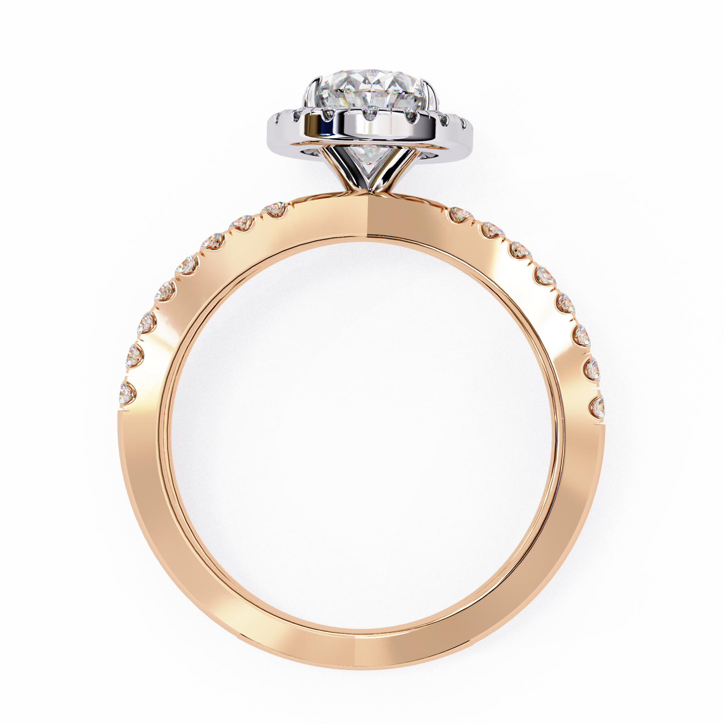 Oval Criss Cross Halo Engagement Ring Rose