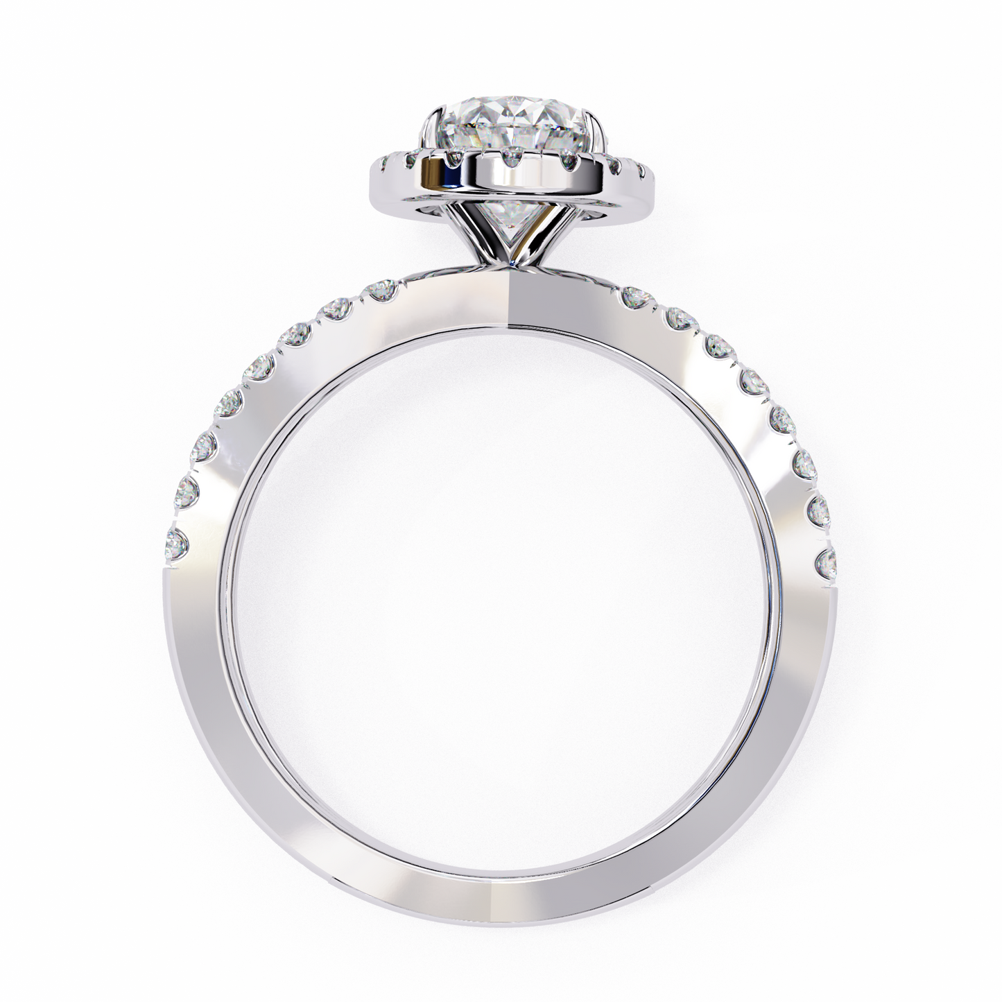 Oval Criss Cross Halo Engagement Ring White