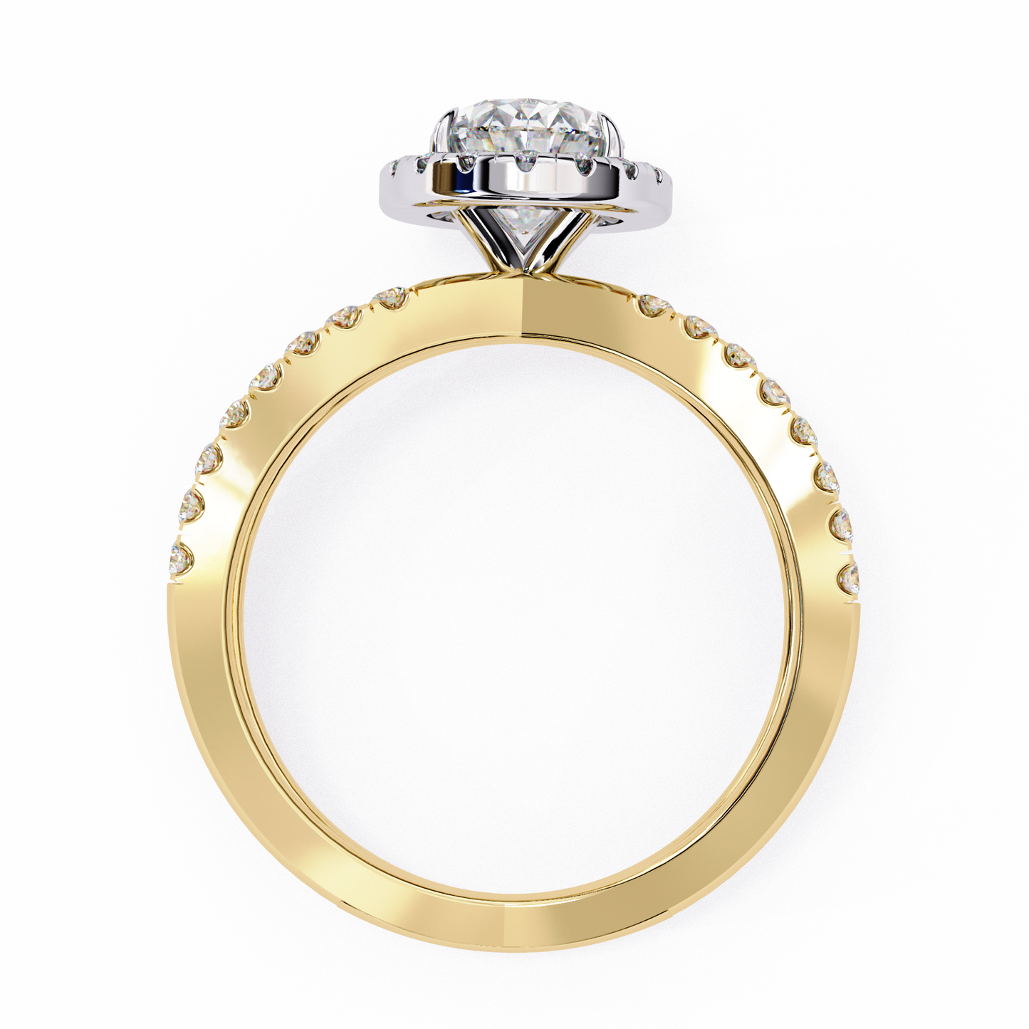 Oval Criss Cross Halo Engagement Ring Yellow