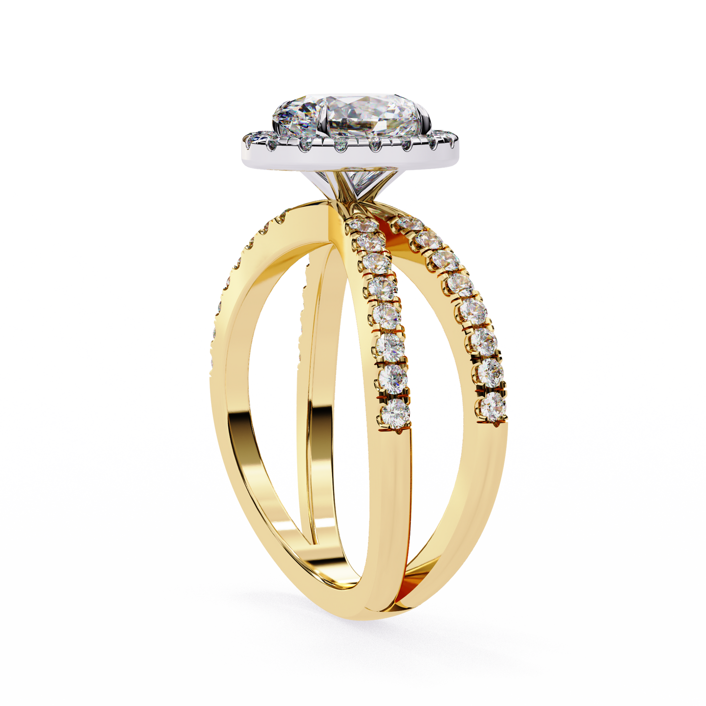 Oval Criss Cross Halo Engagement Ring Yellow