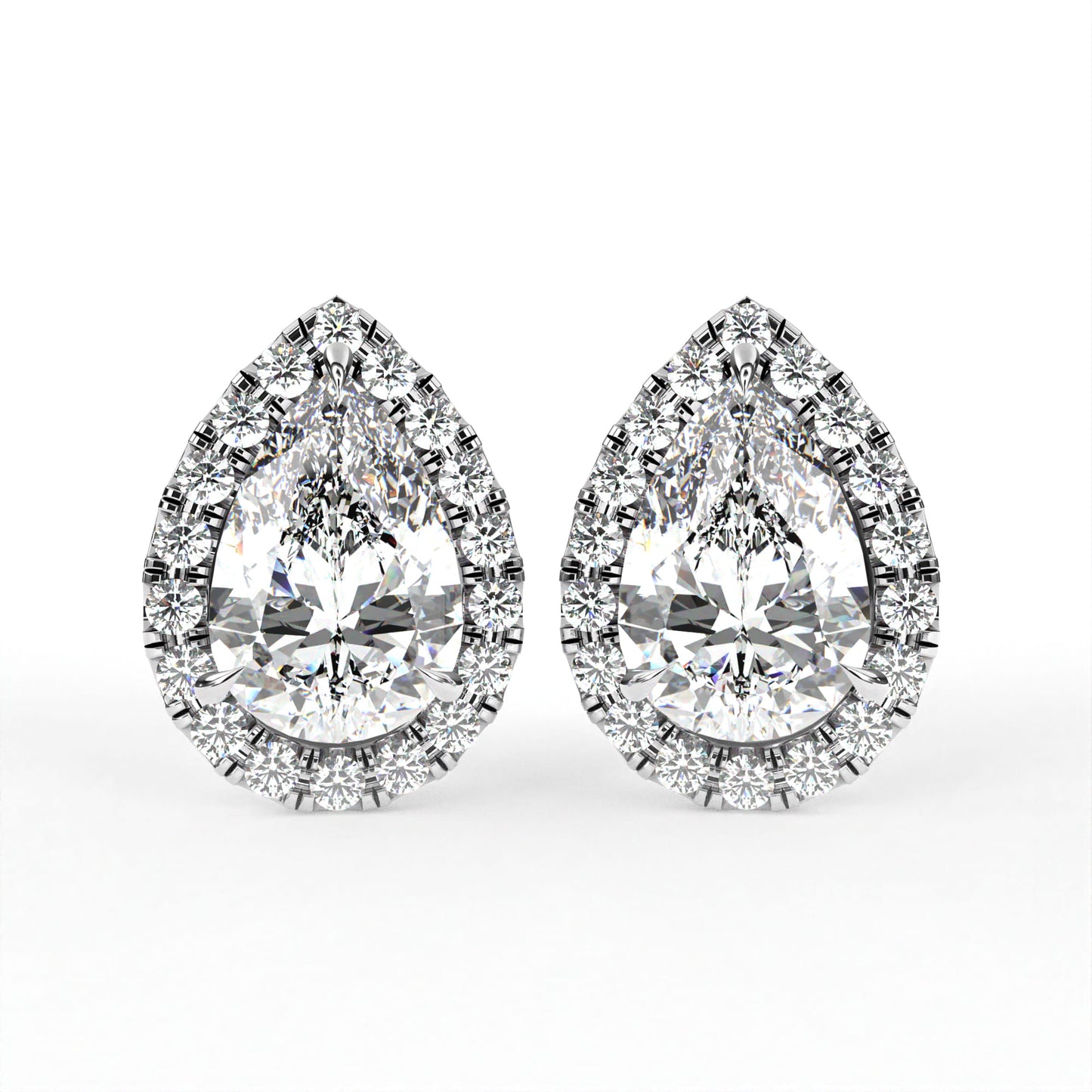 Pear Halo Solitaire White Earring