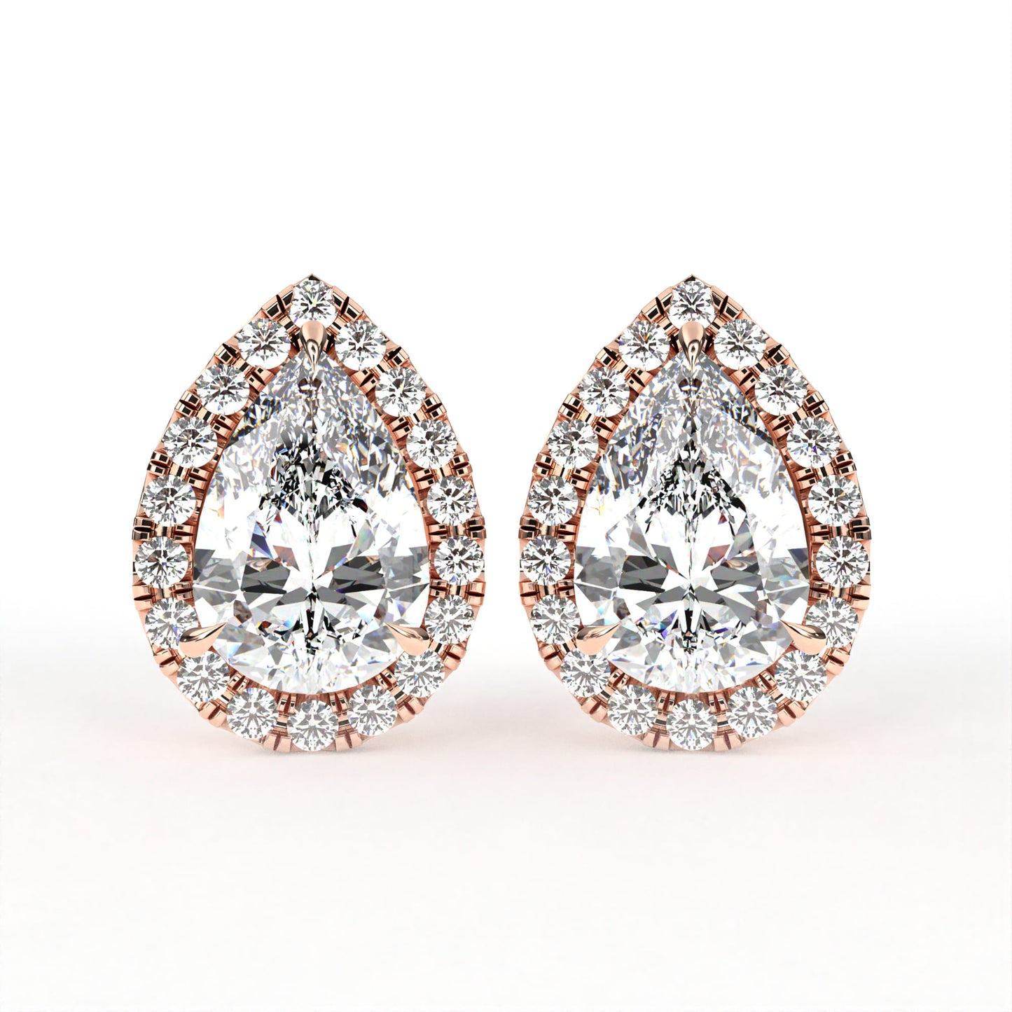Pear Halo Solitaire Rose Earring