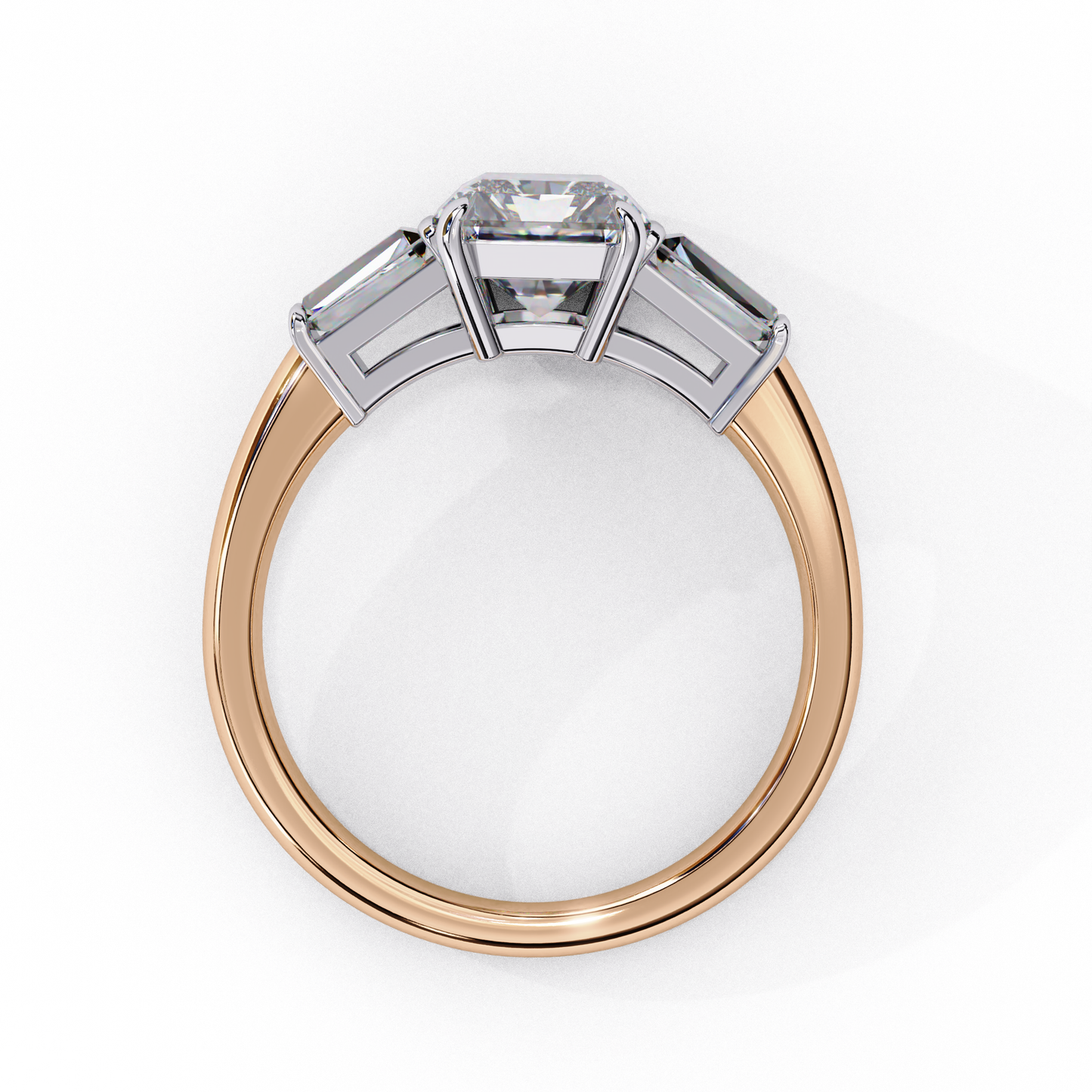 Radiant Baguette Tri-stone Ring Rose