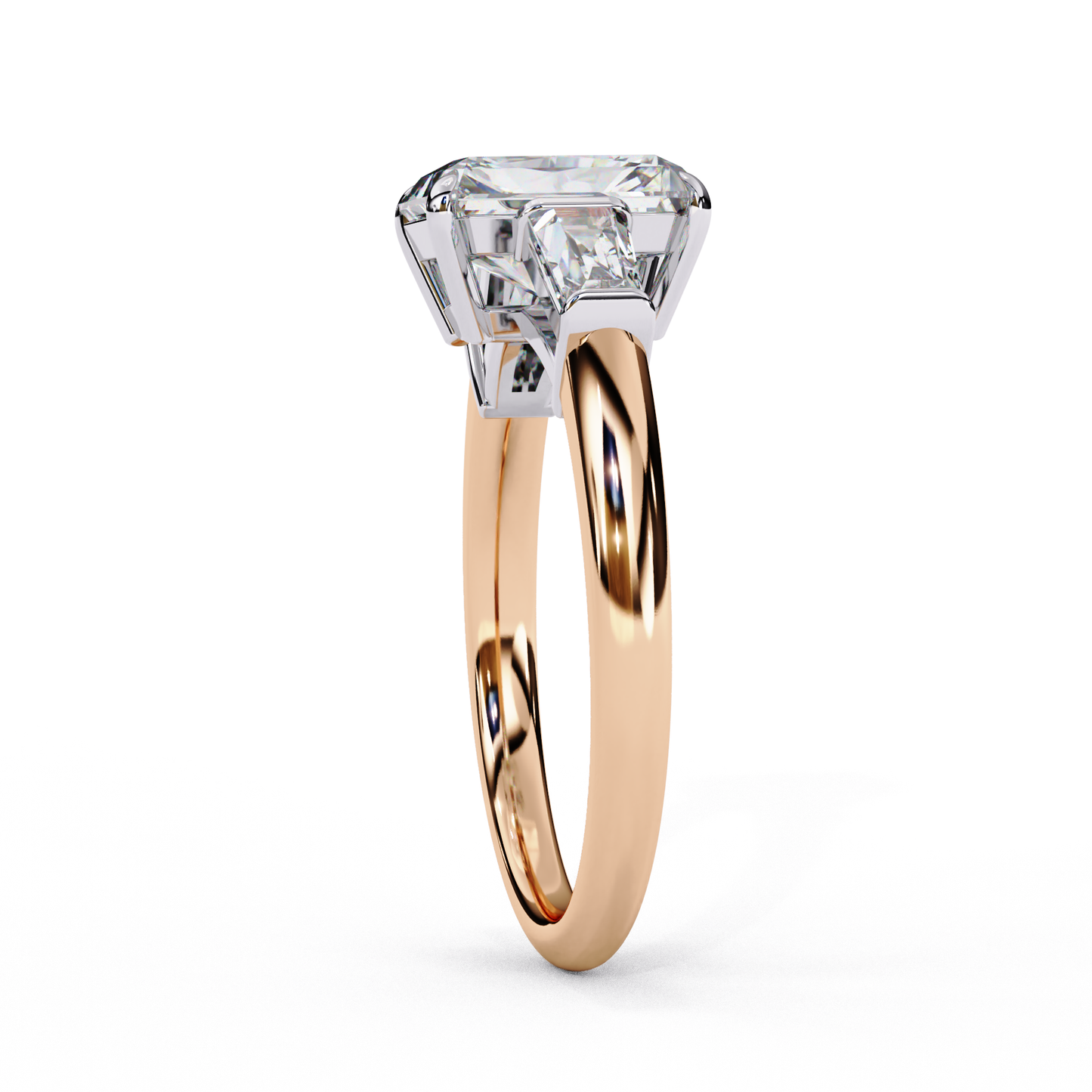 Radiant Baguette Tri-stone Ring Rose