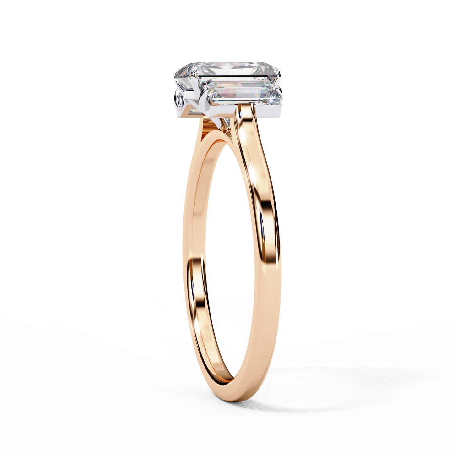 Radiant Baguette Tri-stone Engagement Ring Rose