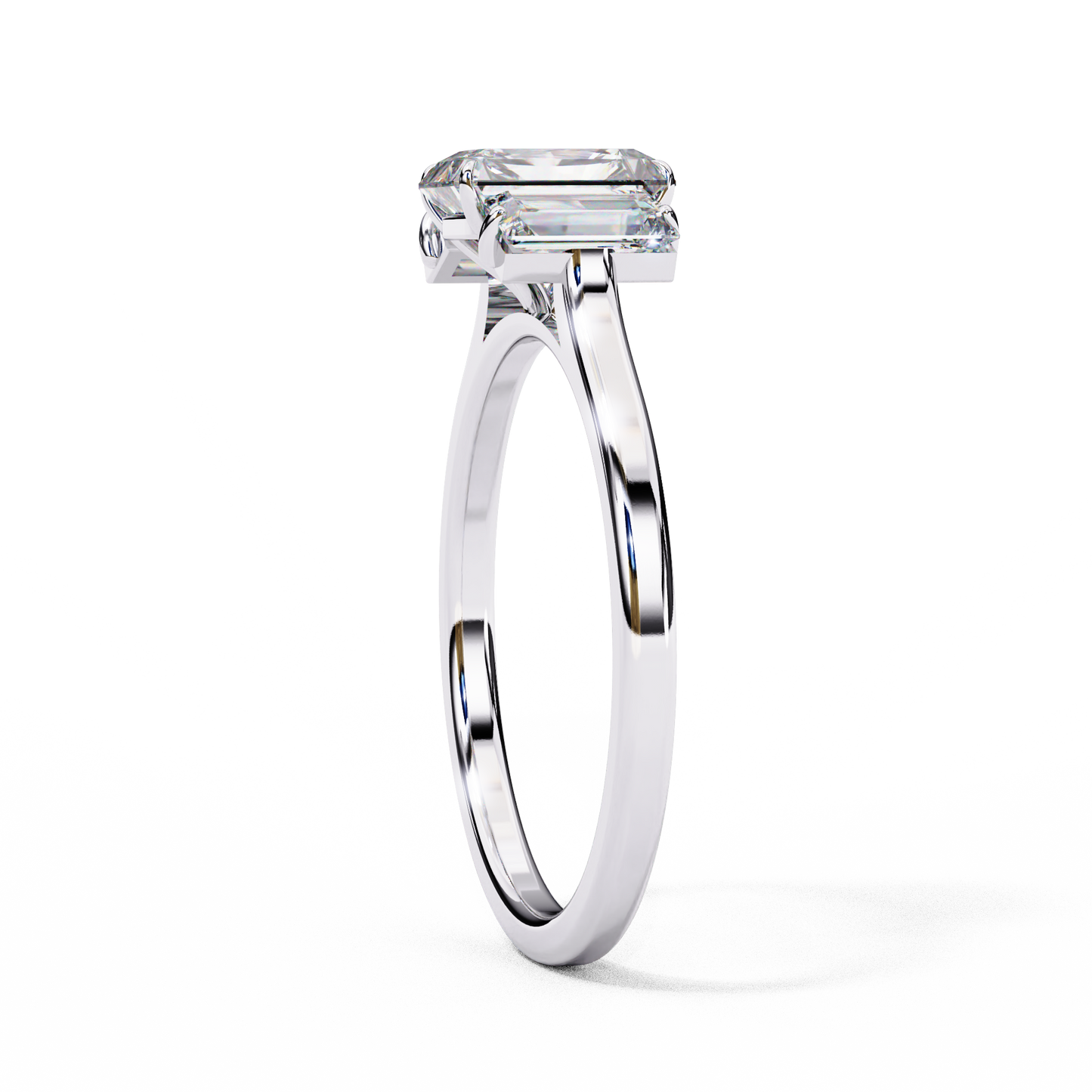 Radiant Baguette Tri-stone Engagement Ring White