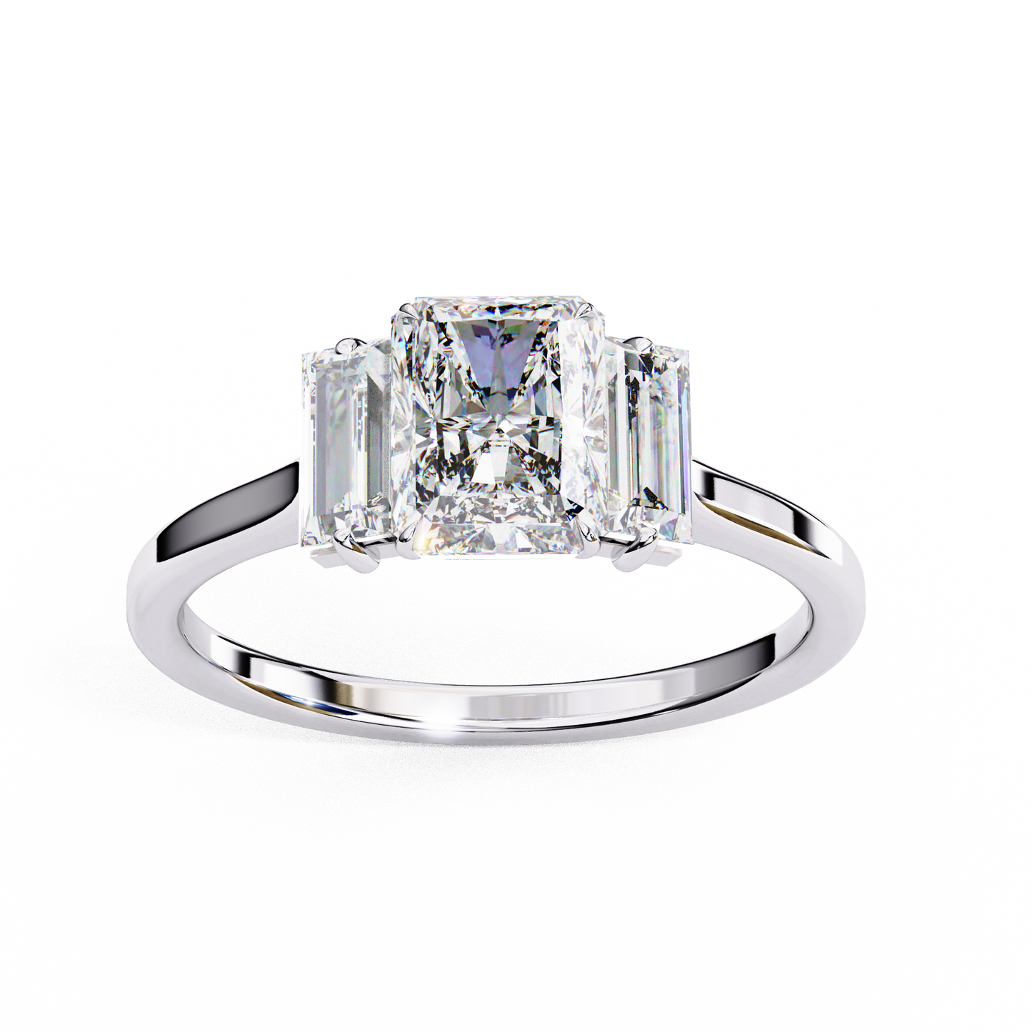 Radiant Baguette Tri-stone Engagement Ring White