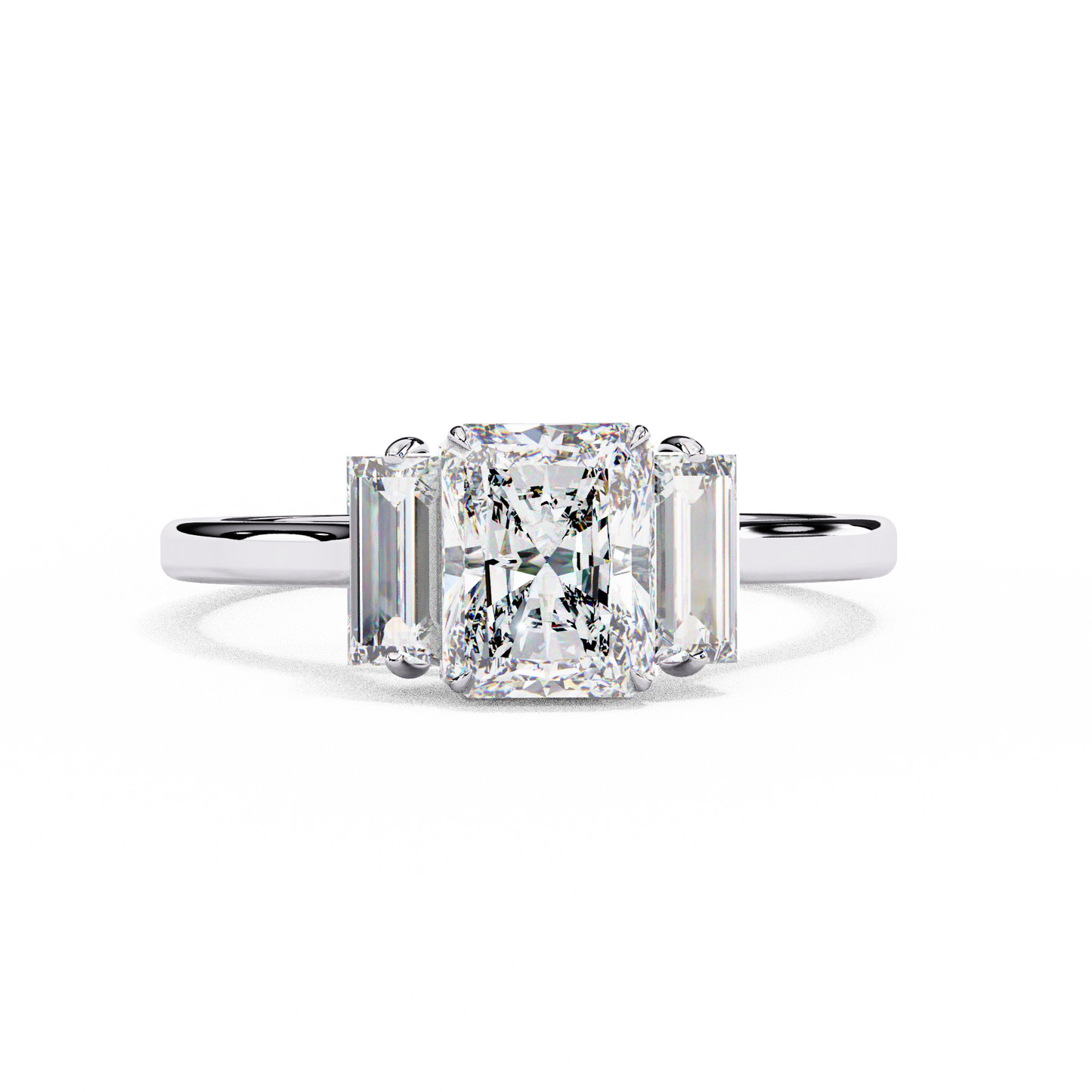 Radiant Baguette Tri-stone Engagement Ring White