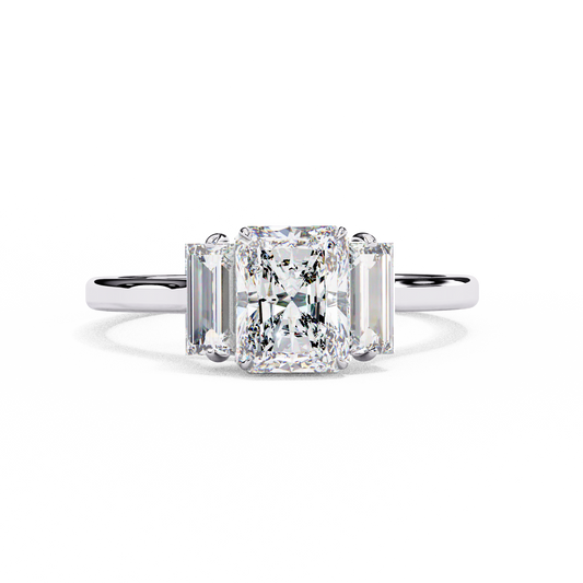 Radiant Baguette Tri-stone Engagement Ring White