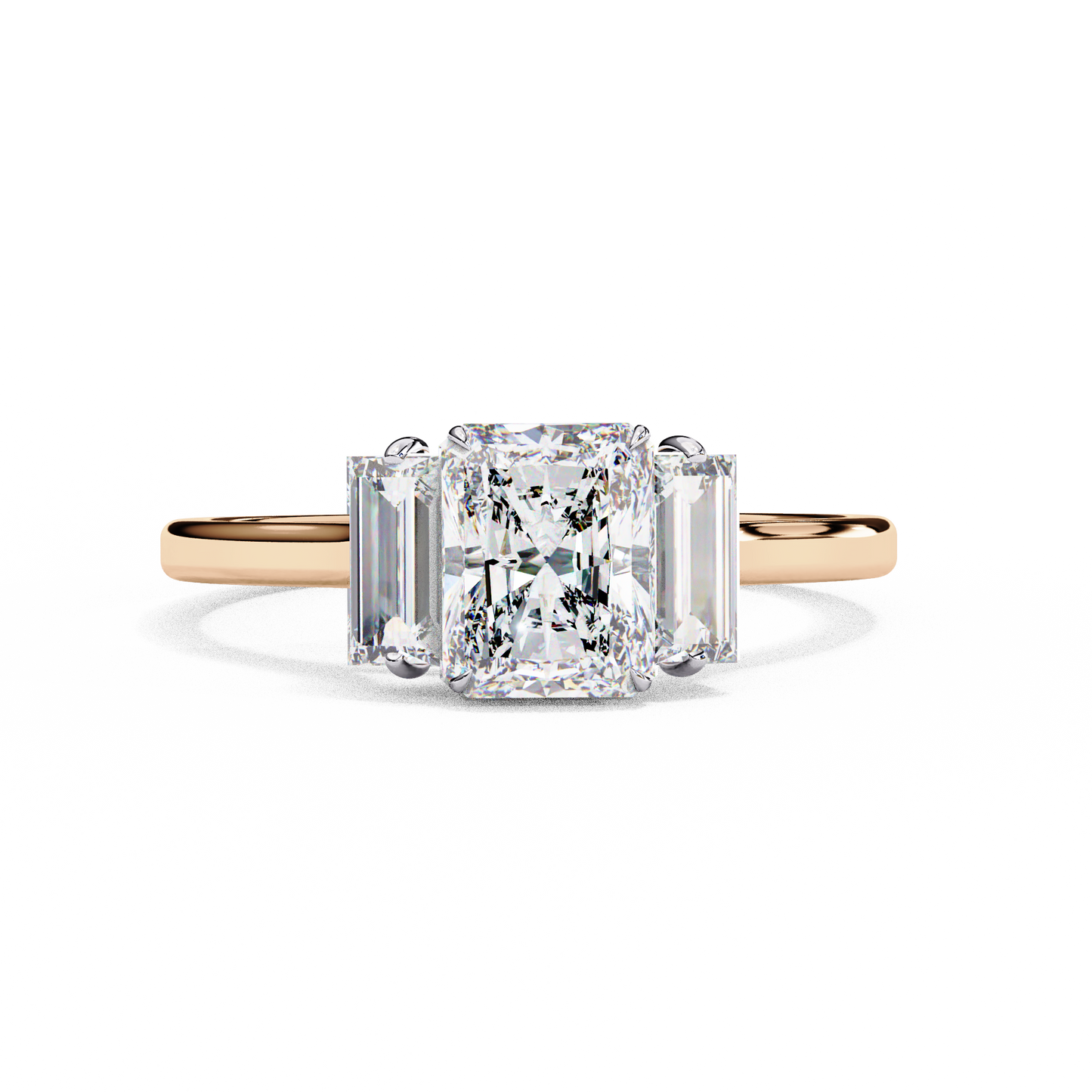 Radiant Baguette Tri-stone Engagement Ring Rose