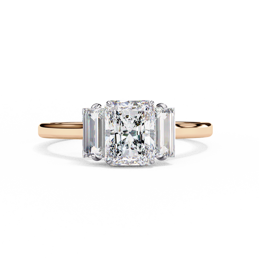 Radiant Baguette Tri-stone Engagement Ring Rose