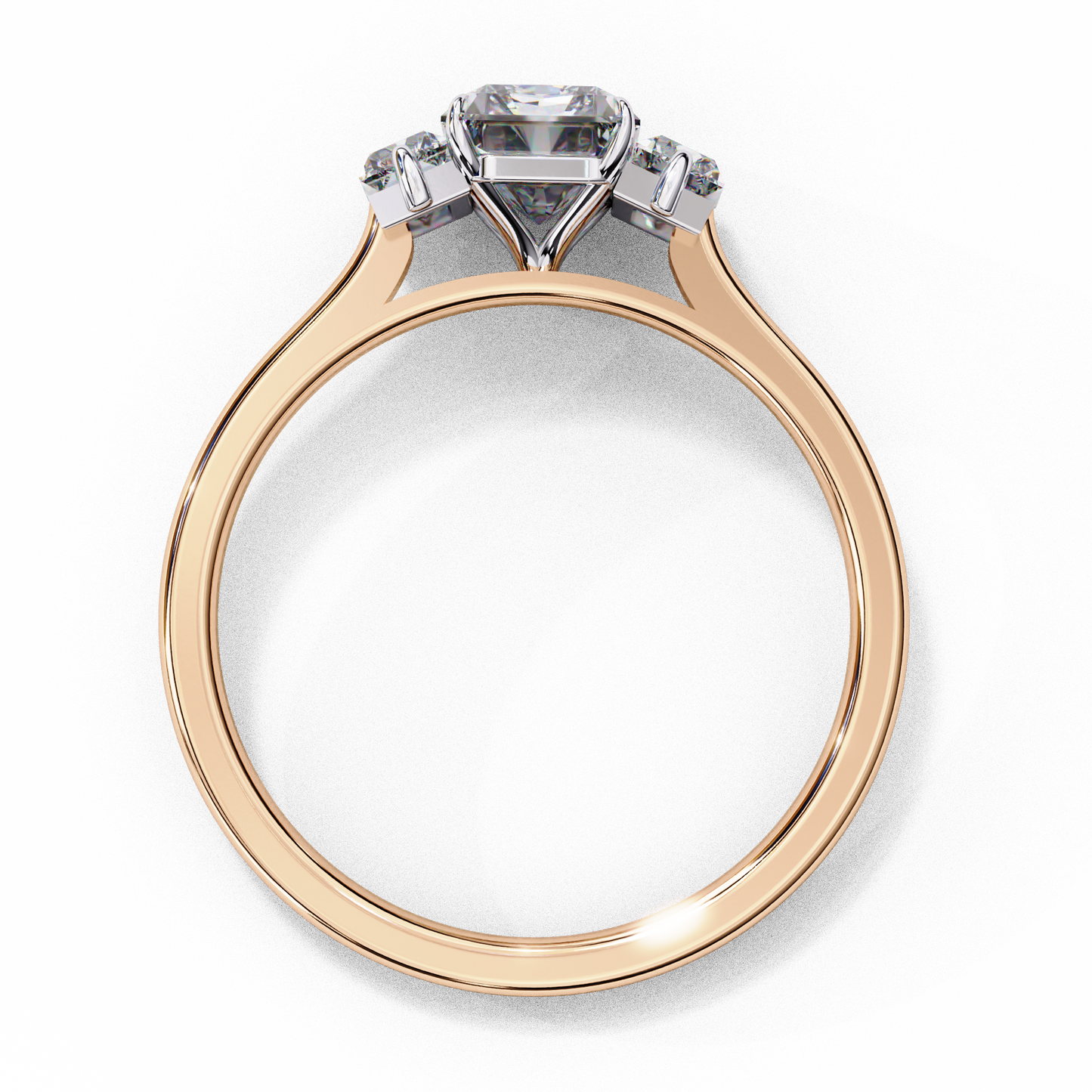 Radiant Baguette Tri-stone Engagement Ring Rose