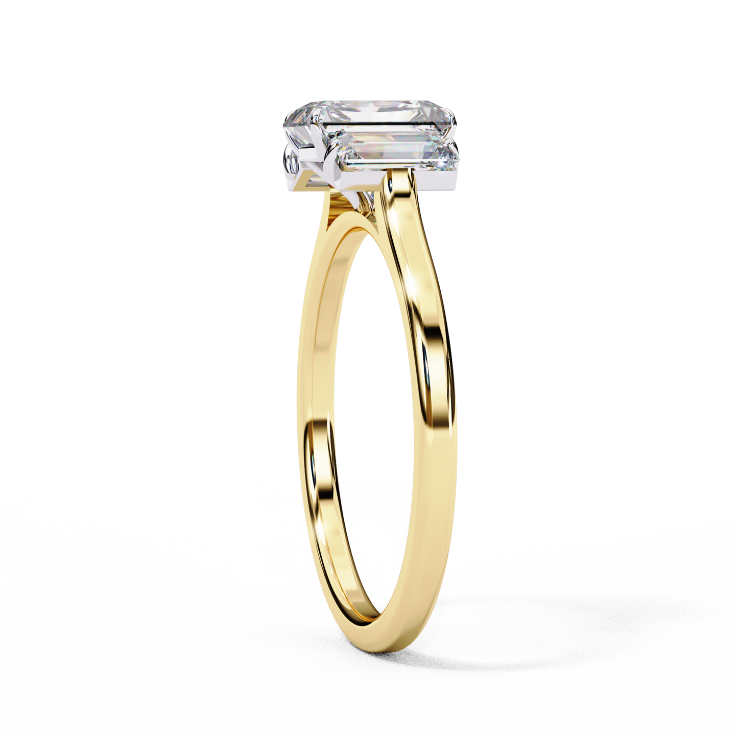 Radiant Baguette Tri-stone Engagement Ring Yellow