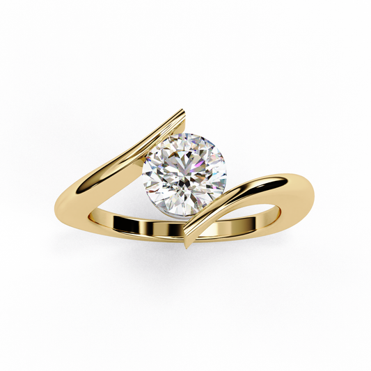 Criss Cross Round Engagement Ring Yellow