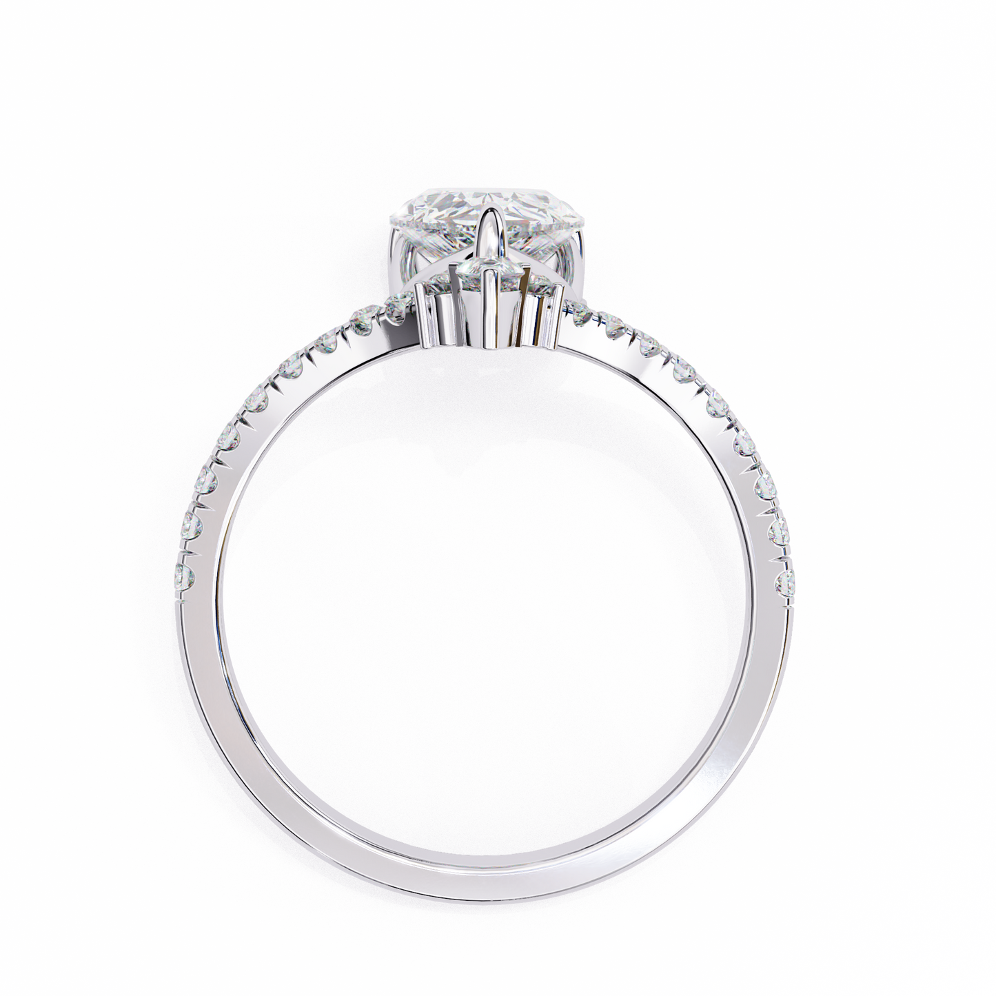 Pear Solitaire Halo Cocktail Ring White