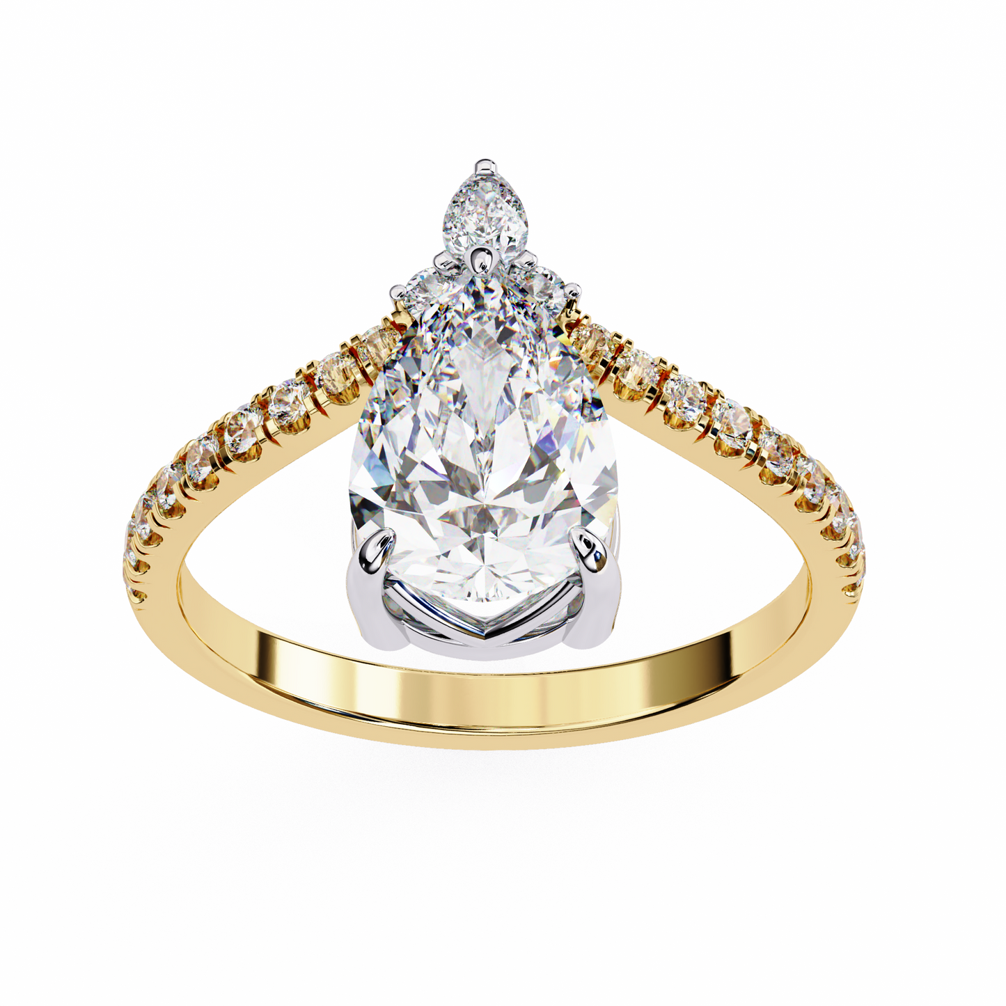 Pear Solitaire Halo Cocktail Ring Yellow