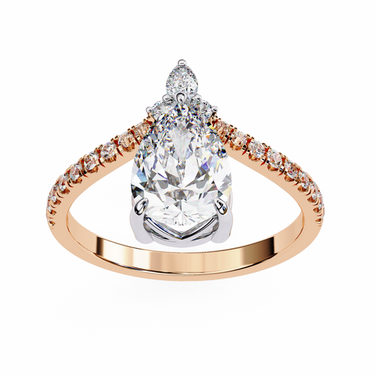 Pear Solitaire Halo Cocktail Ring Rose