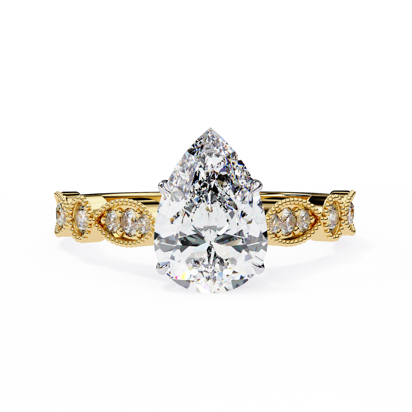 Pear Engagement Band Ring Yellow