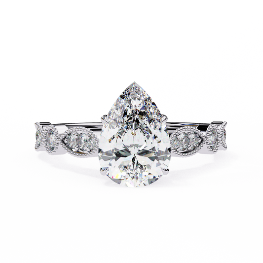 Pear Engagement Band Ring White