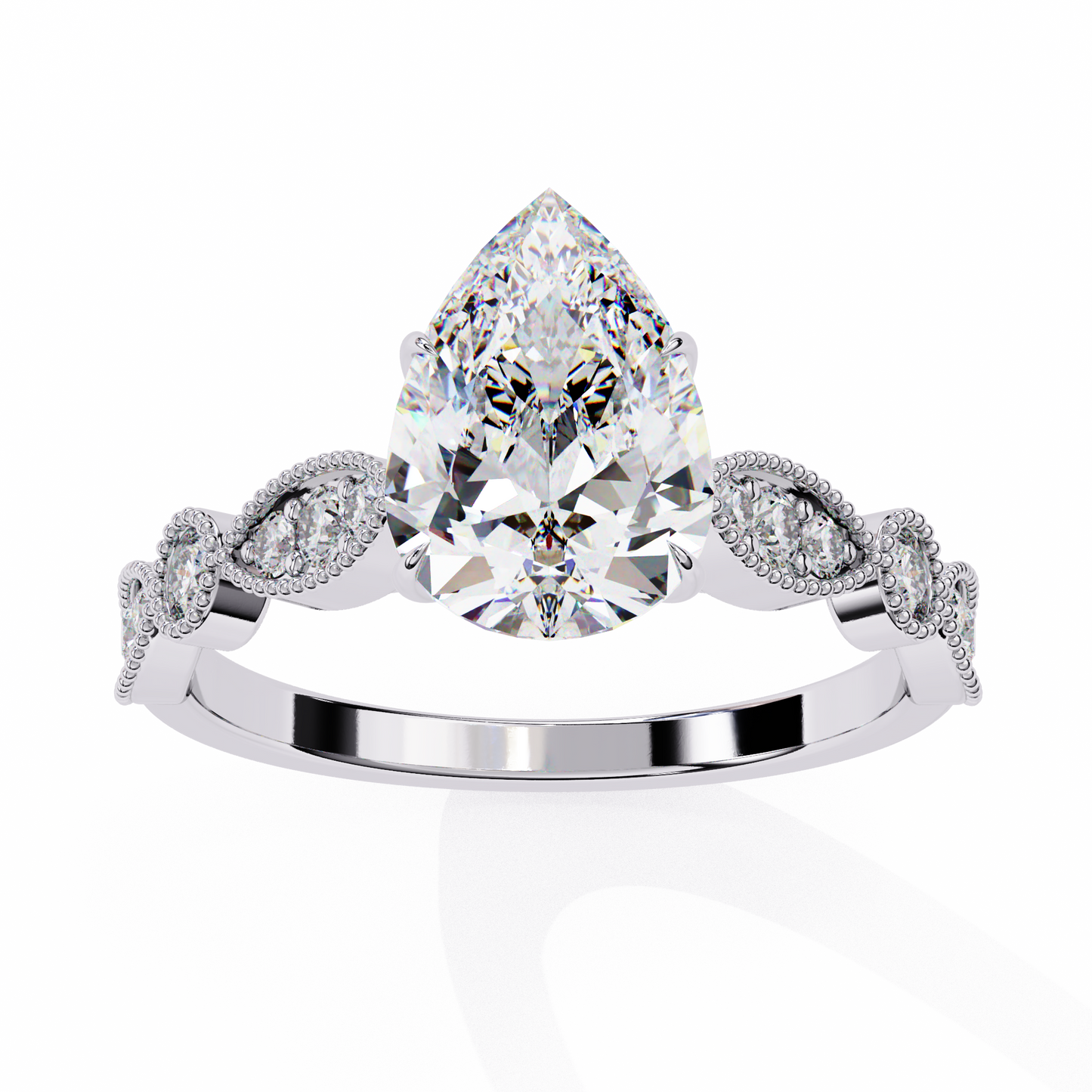 Pear Engagement Band Ring White