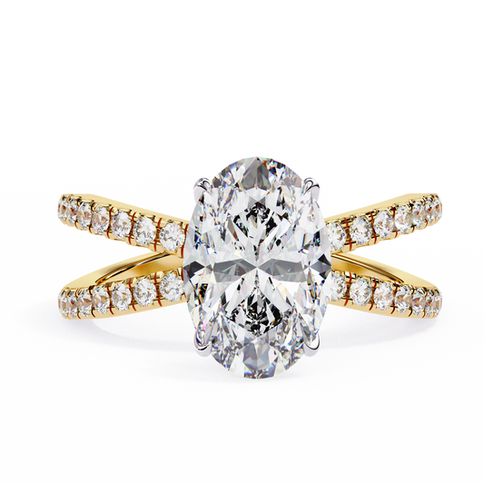 Oval Criss Cross Engagement Ring Yellow