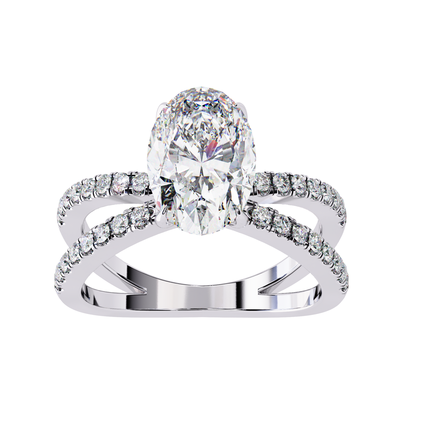 Oval Criss Cross Engagement Ring White