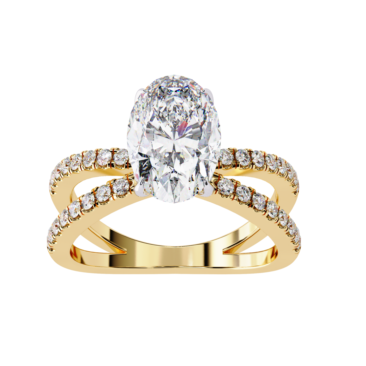 Oval Criss Cross Engagement Ring Yellow