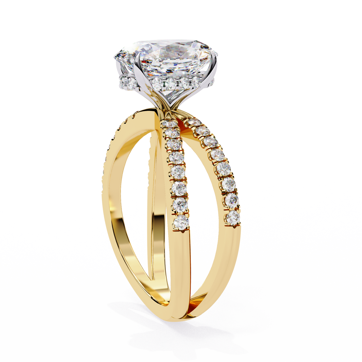 Oval Criss Cross Engagement Ring Yellow