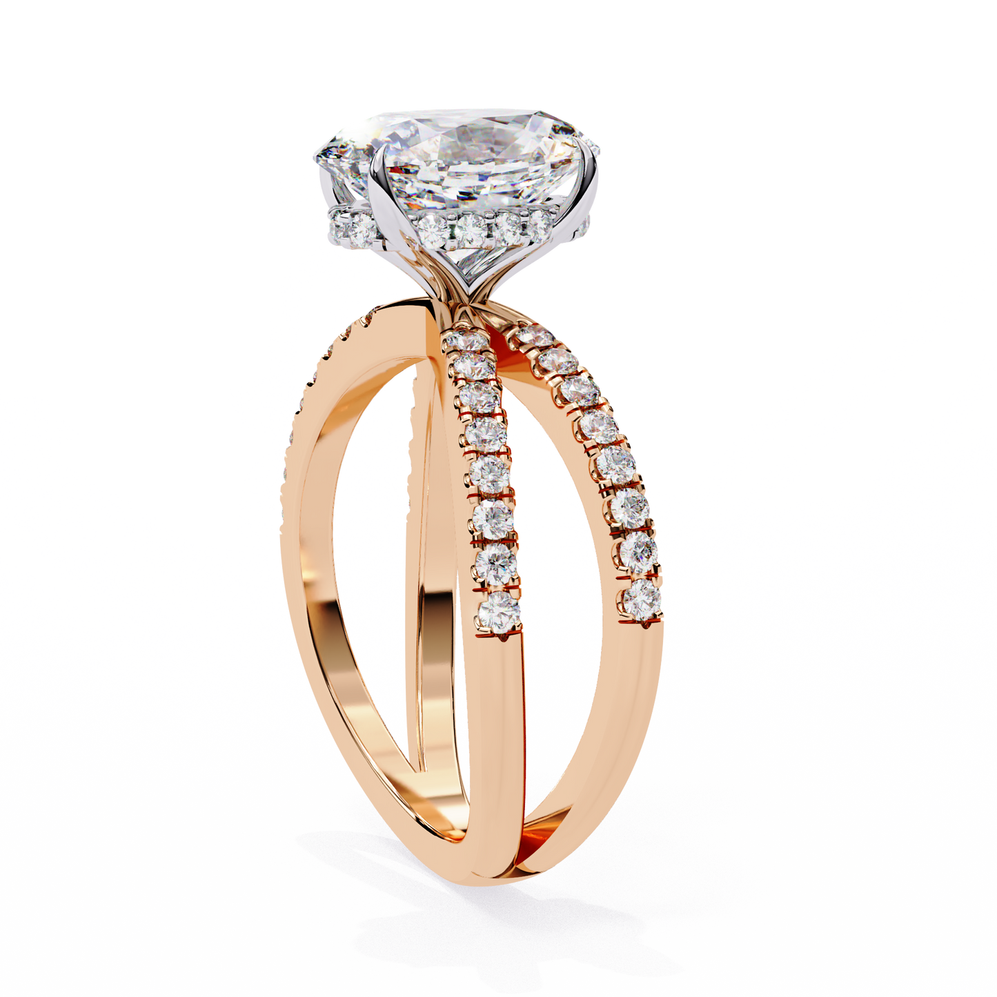 Oval Criss Cross Engagement Ring Rose